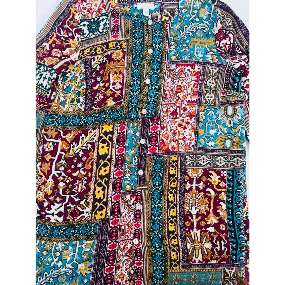 J. Jill Women's XS Patchwork Paisley Tunic Blouse Long Sleeve 100% Rayon BOHO - Picture 4 of 11